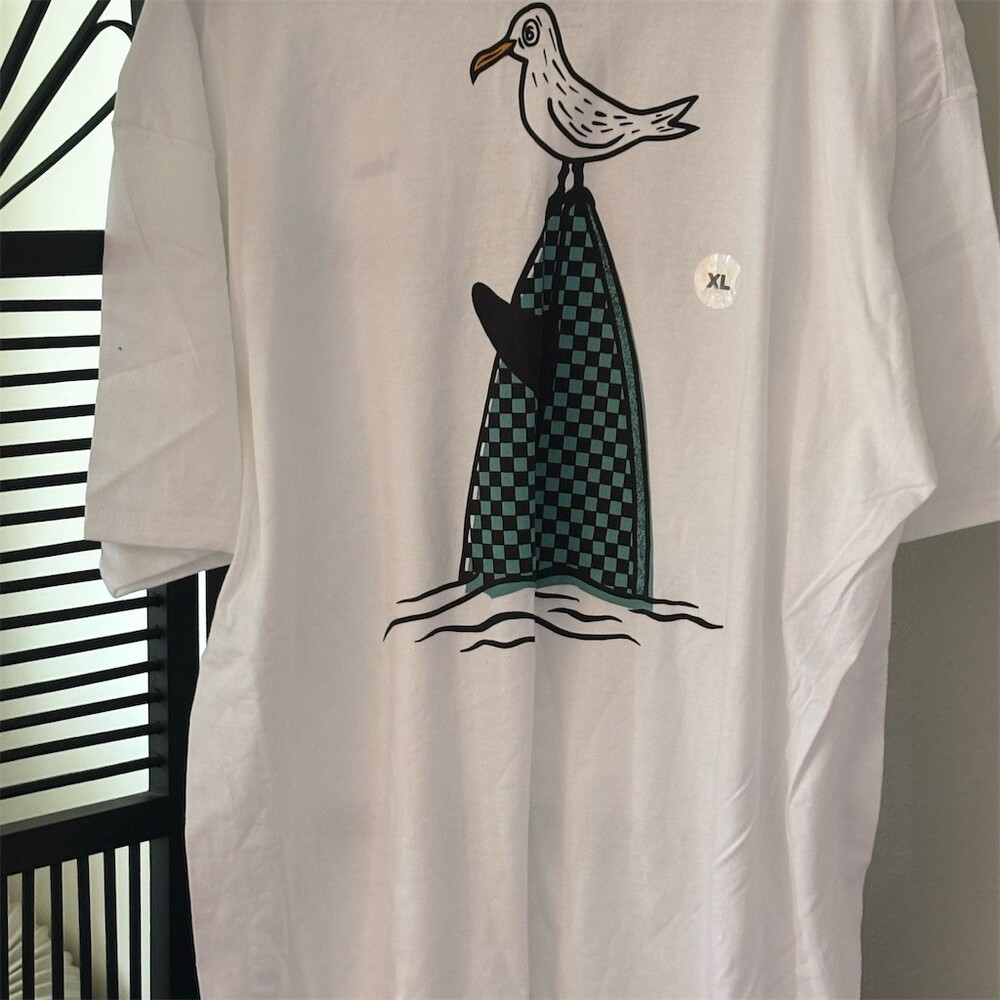 Vans Sunks SS T-Shirt Men's XL White Seagull Surfboard Graphic Tee